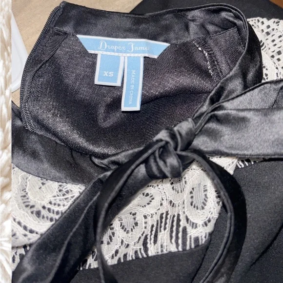 Draper James Black Dress with White Lace Yoke and Neck Bow - Picture 8 of 9